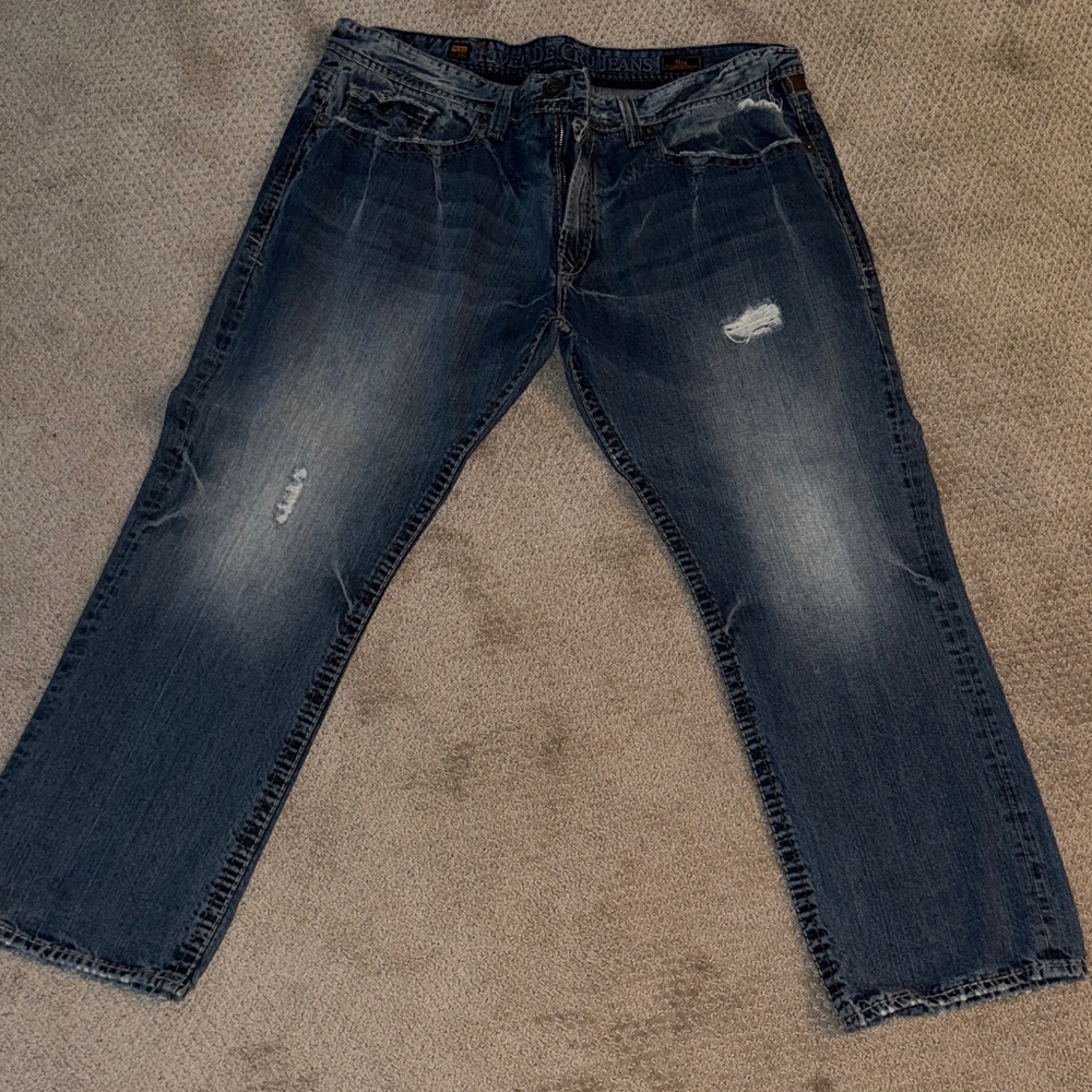 Men's River De Cru Distressed Dark Blue Jeans